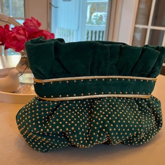 VINTAGE ISABEL | Made In the USA Emerald Green Bag with Gold Studs - Picture 2 of 16